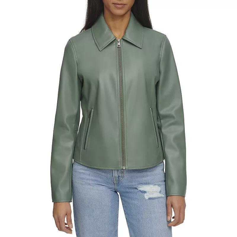 Womens Levis Faux-Leather Jacket with Laydown Collar Dark Green Product Image