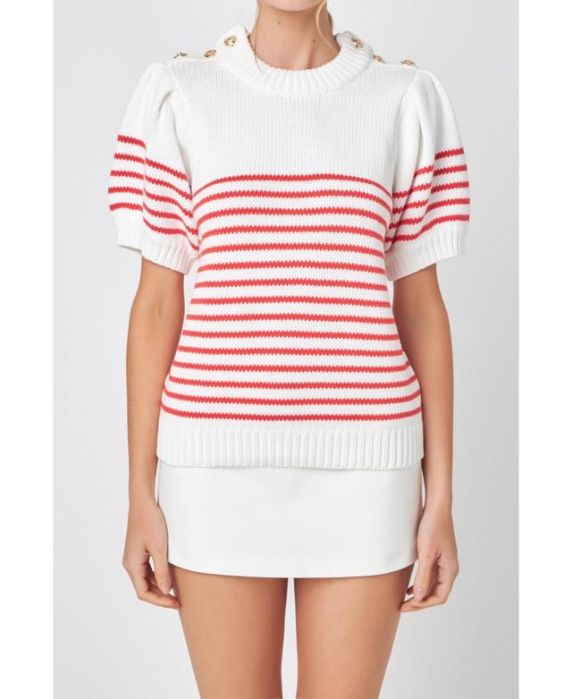 English Factory Stripe Short Sleeve Cotton Sweater Product Image