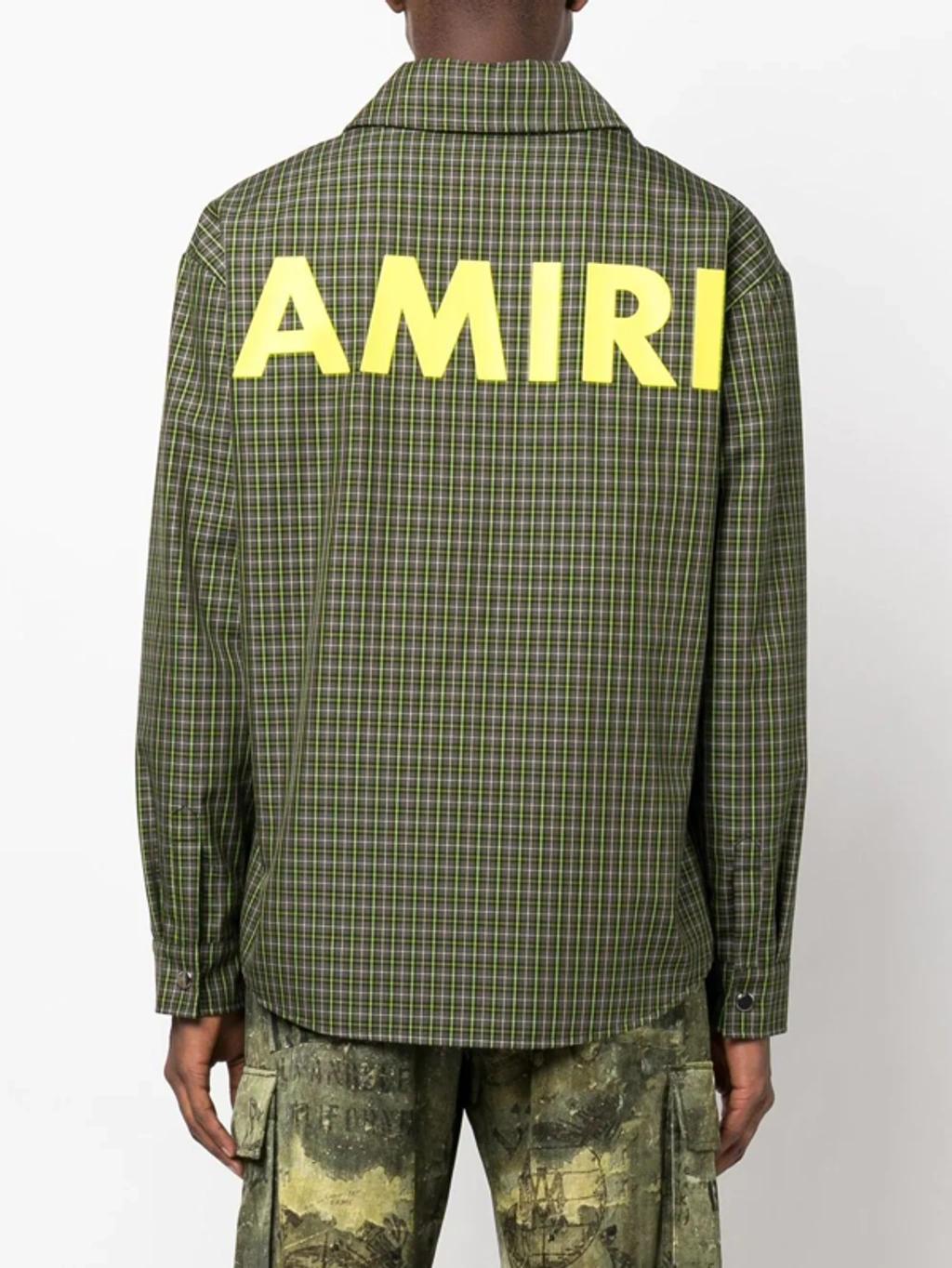 Green Logo Print Check Shirt Jacket In Sage Product Image