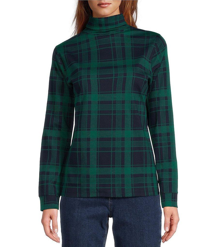 L.L.Bean Knit Interlock Plaid Turtleneck Long Sleeve Pullover Product Image