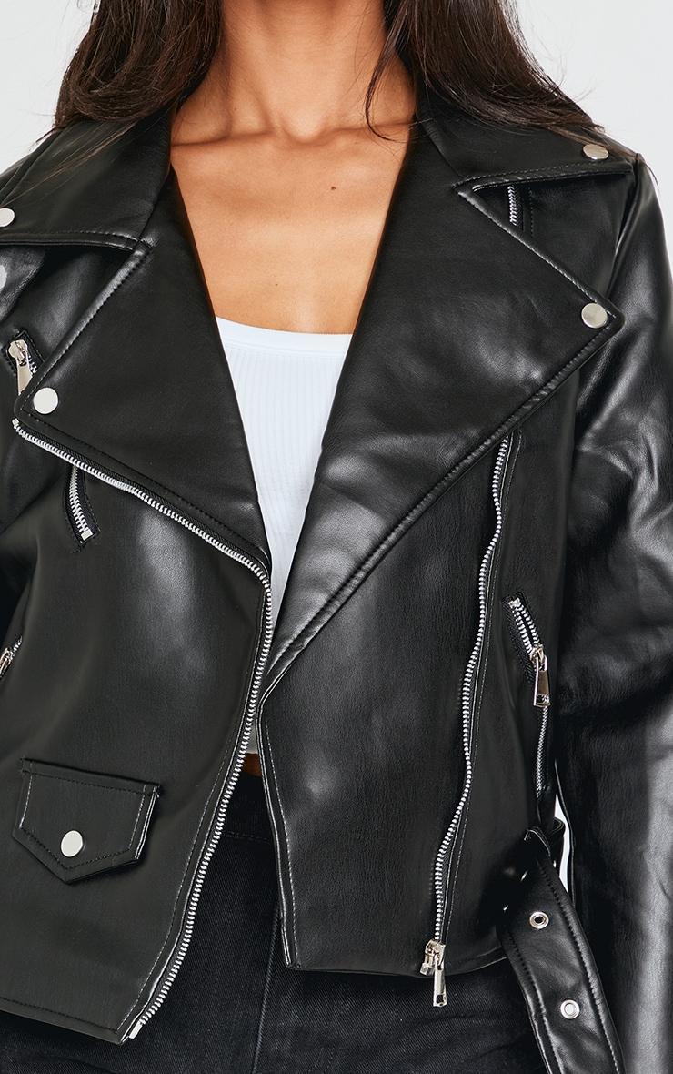 Petite Black Faux Leather Zip Detail Biker Jacket Product Image