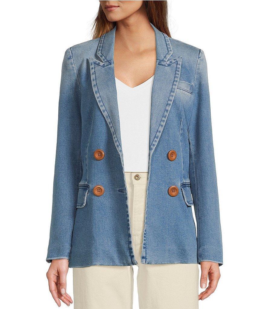 A Loves A Double Breasted Notch Lapel Denim Statement Blazer Product Image