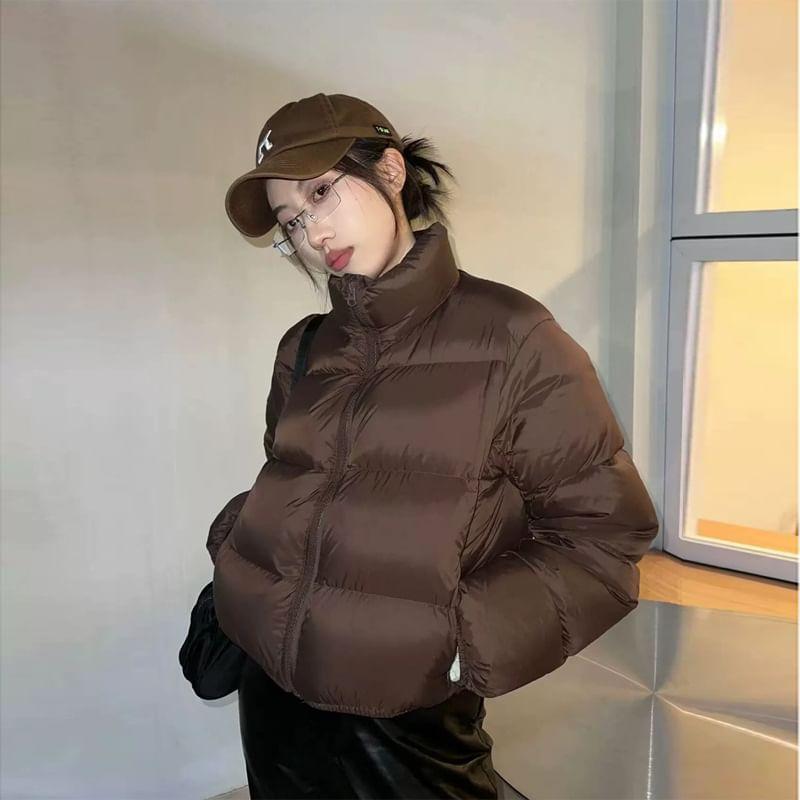 Plain Zip-Up Puffer Jacket Product Image