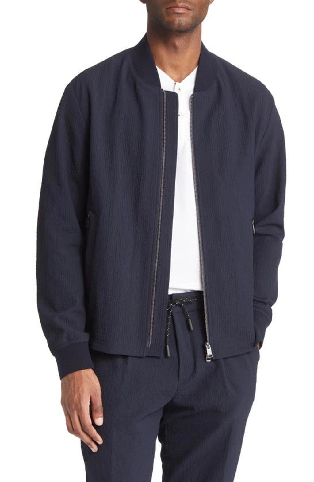 HUGO BOSS Performance Jersey Slim Fit Bomber Jacket In Blue Product Image