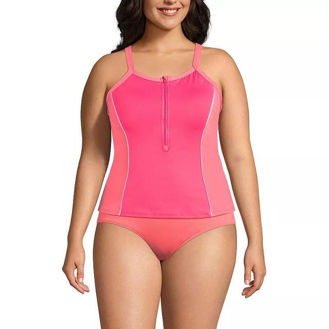 Plus Size Lands End Chlorine Resistant High Neck Zip Front Racerback Tankini Swimsuit Top, Womens Product Image