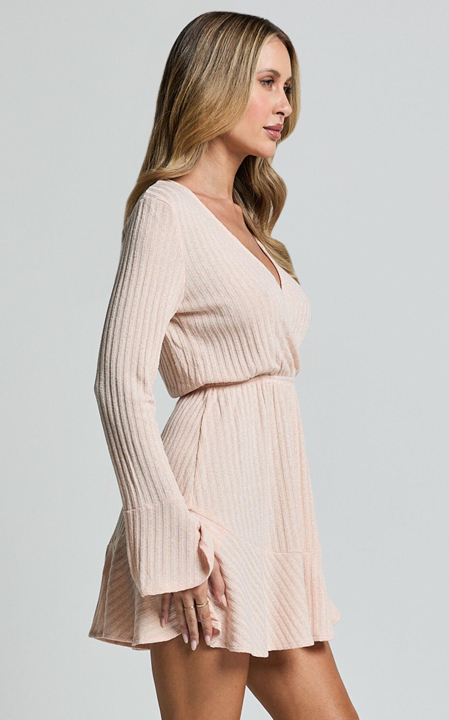 The Next Step Mini Dress - Long Sleeve Dress in Beige Marle Product Image