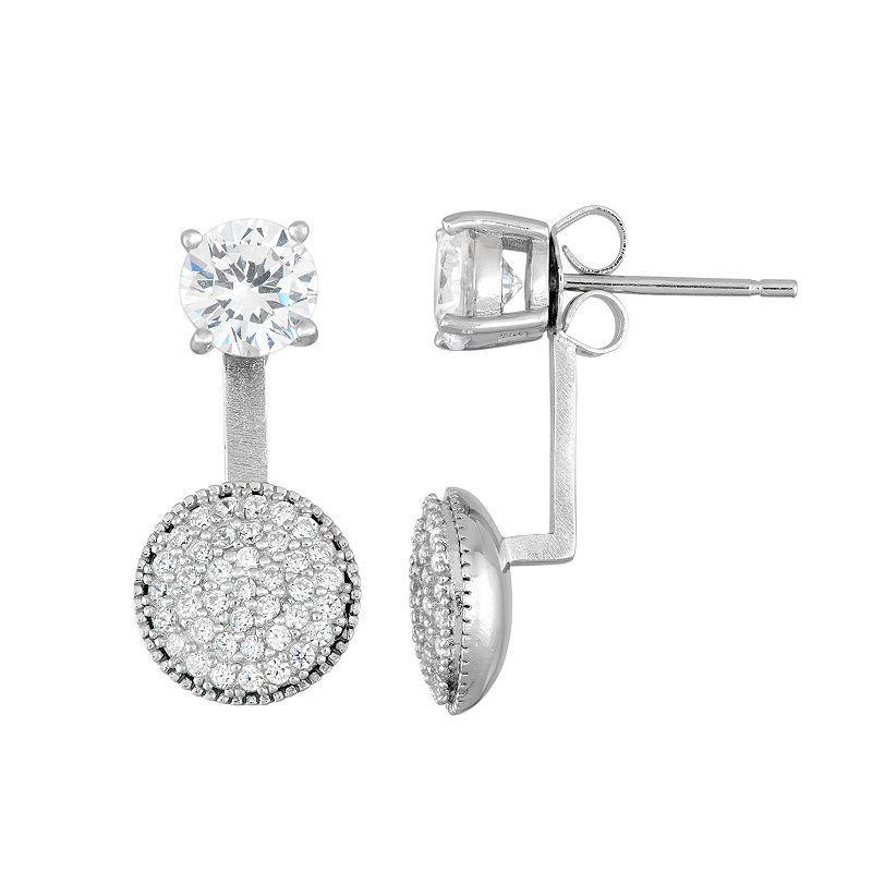 Sterling Silver Cubic Zirconia Front-Back Drop Earrings, Womens, White Product Image