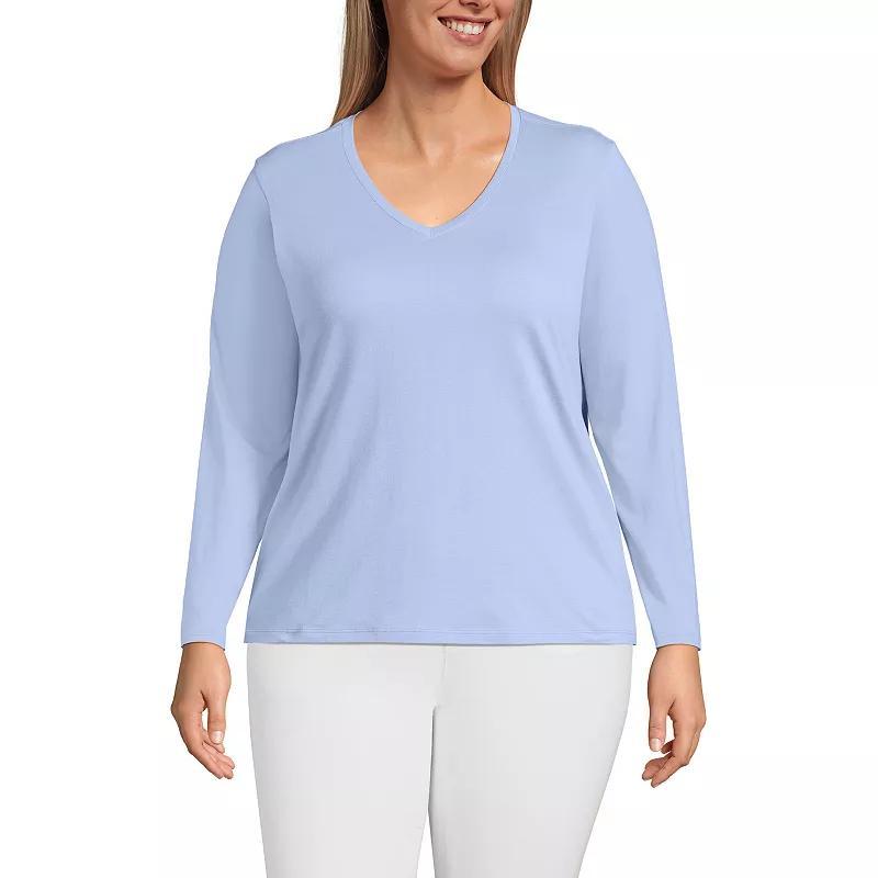 Plus Size Lands End Relaxed-Fit Supima Cotton V-Neck Tee, Womens Deep Blue Flowers Product Image