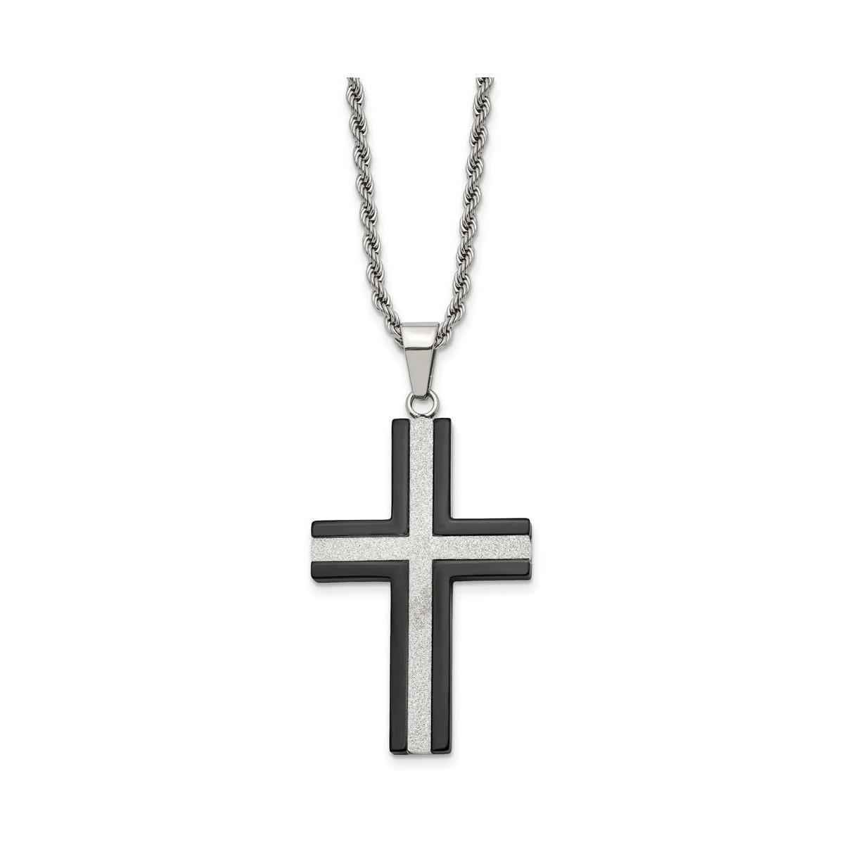 Chisel Black Ip-plated Laser Cut Cross Pendant Rope Chain Necklace Product Image