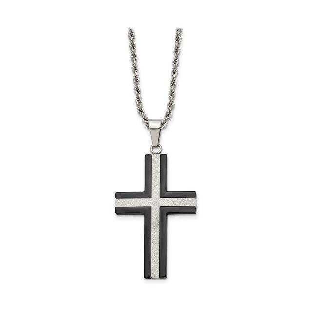 Chisel Black Ip-plated Laser Cut Cross Pendant Rope Chain Necklace Product Image