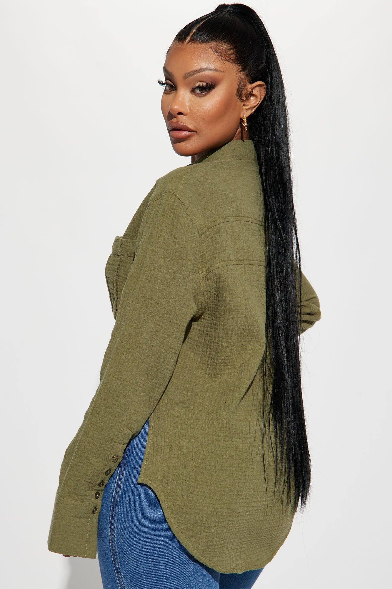 Willow Oversized Gauze Shirt - Olive Product Image