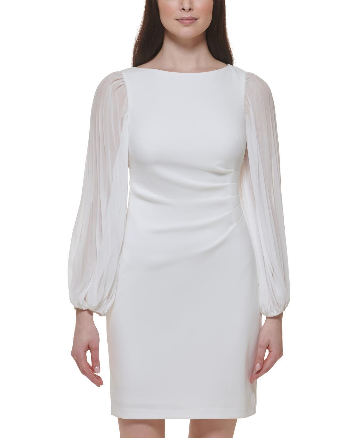 Jessica Howard Womens Side-Pleat Sheer-Sleeve Sheath Dress Product Image