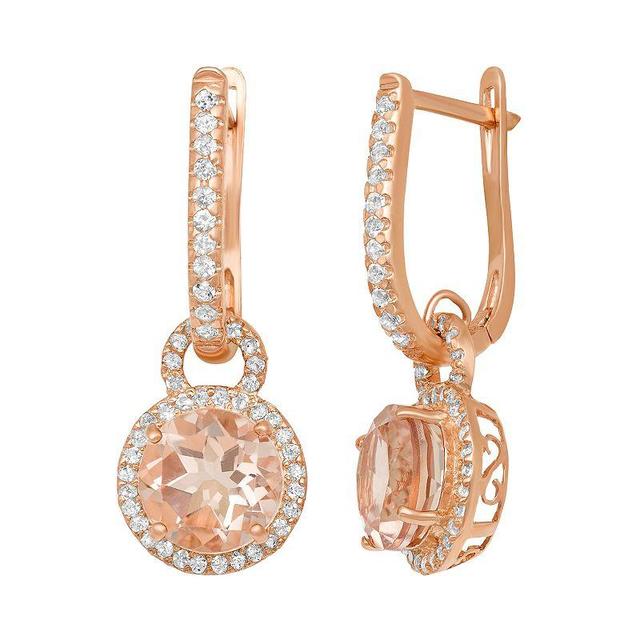 Designs by Gioelli 14k Rose Gold Over Silver Simulated Morganite and Lab-Created White Sapphire Halo Drop Earrings, Womens, Pink Product Image