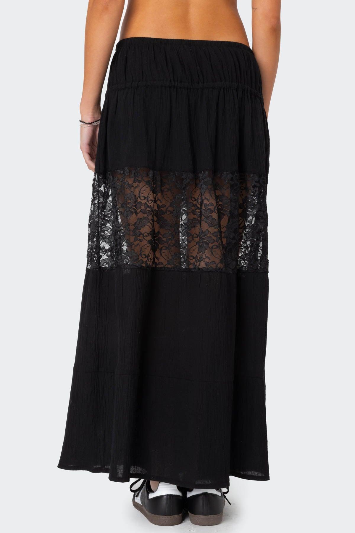 Double Tie Lace Panel Maxi Skirt Product Image