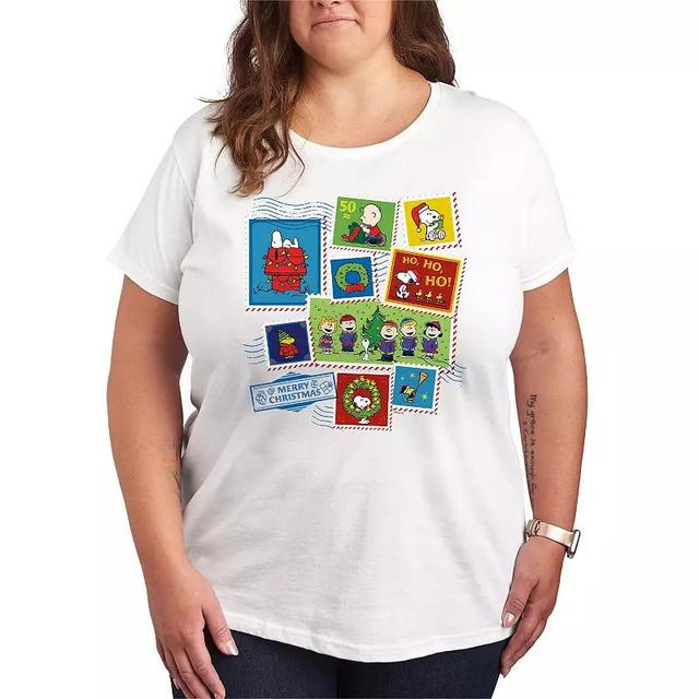 Plus Size Peanuts Christmas Stamps Graphic Tee, Womens Product Image