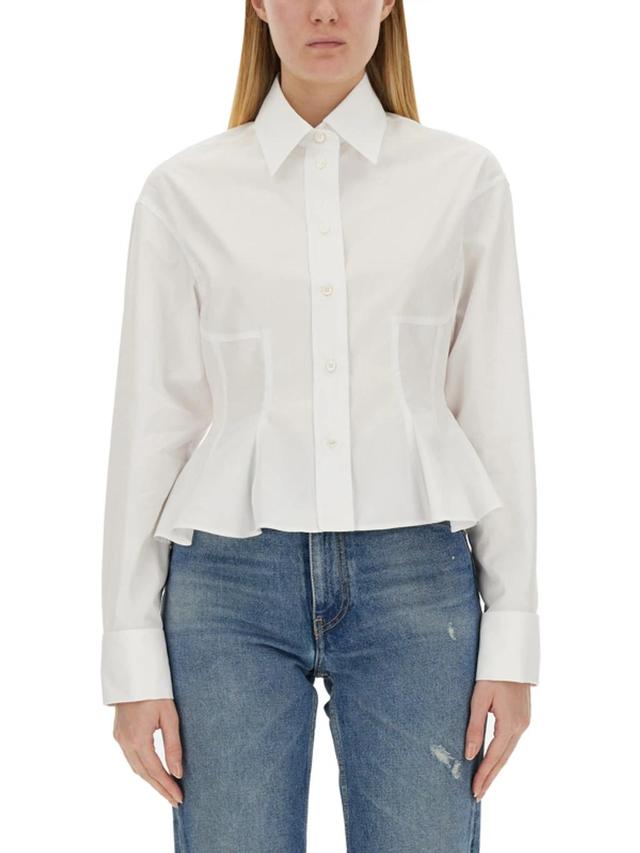 Collared Cotton Peplum Shirt In Pure White Product Image