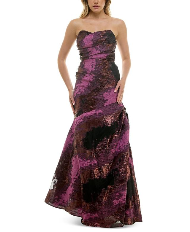 Taylor Womens Metallic Jacquard Strapless Gown Product Image