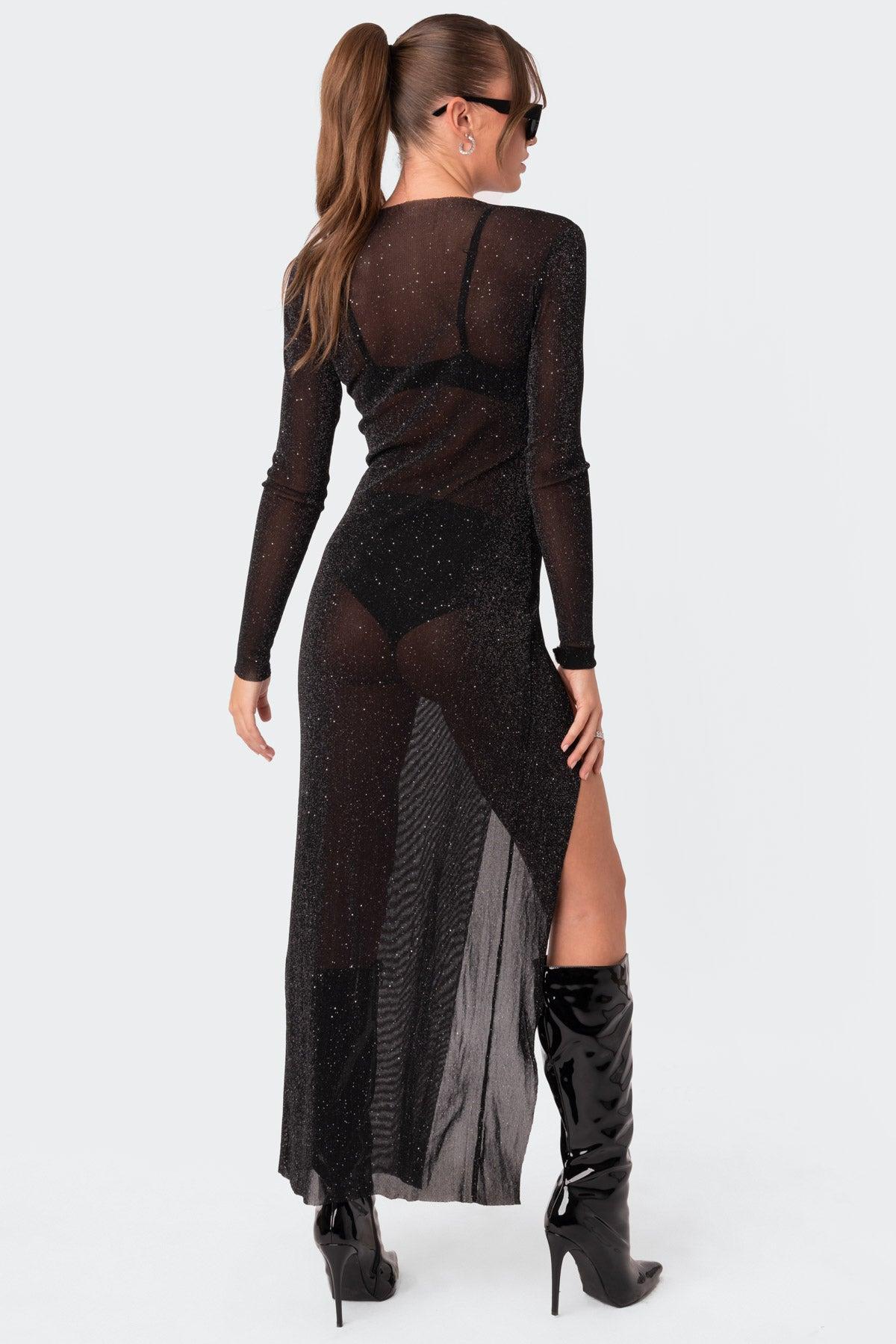 Glitter Mesh Slitted Maxi Dress Product Image