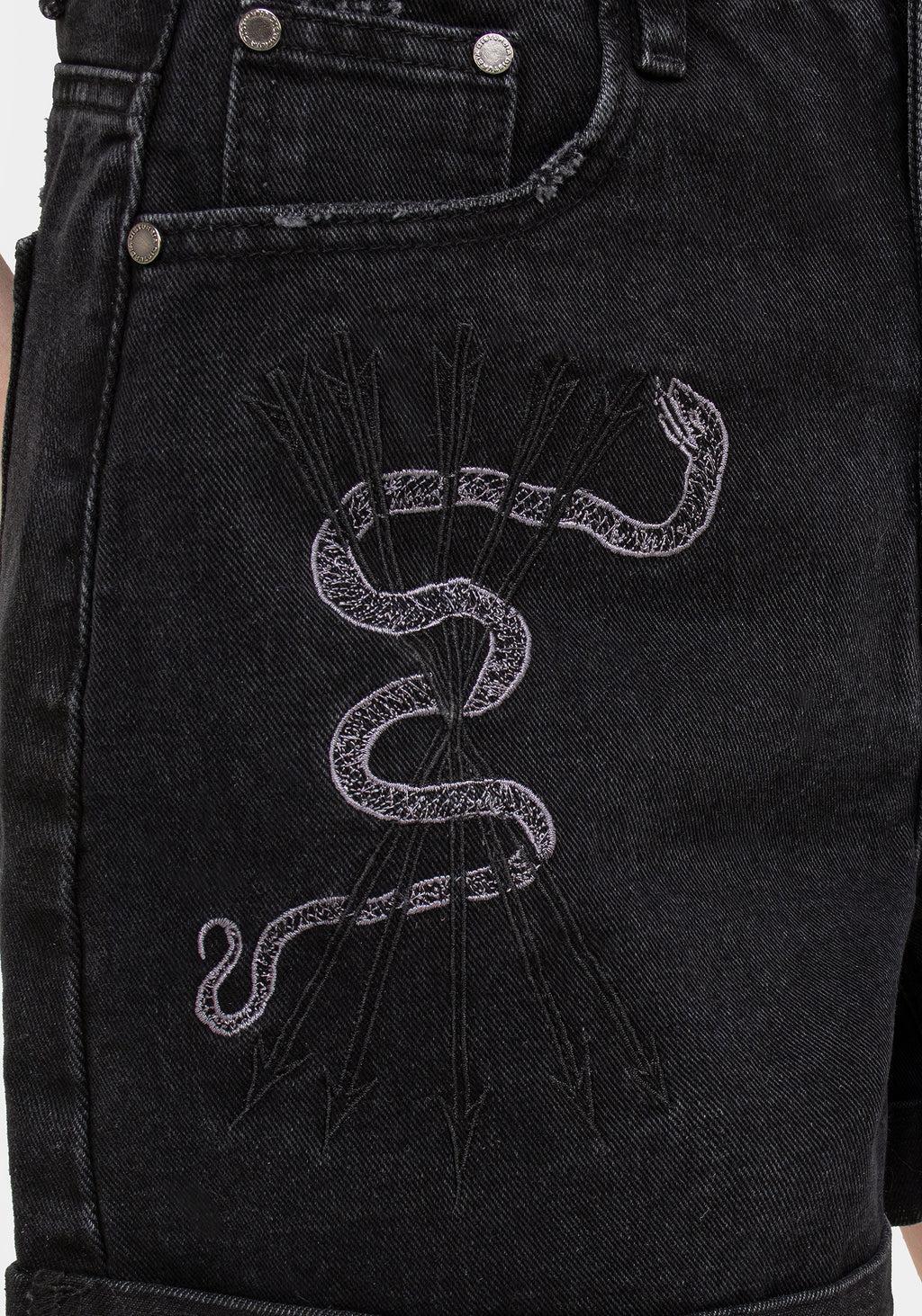 Heroica Embroidered Denim Mom Shorts Product Image