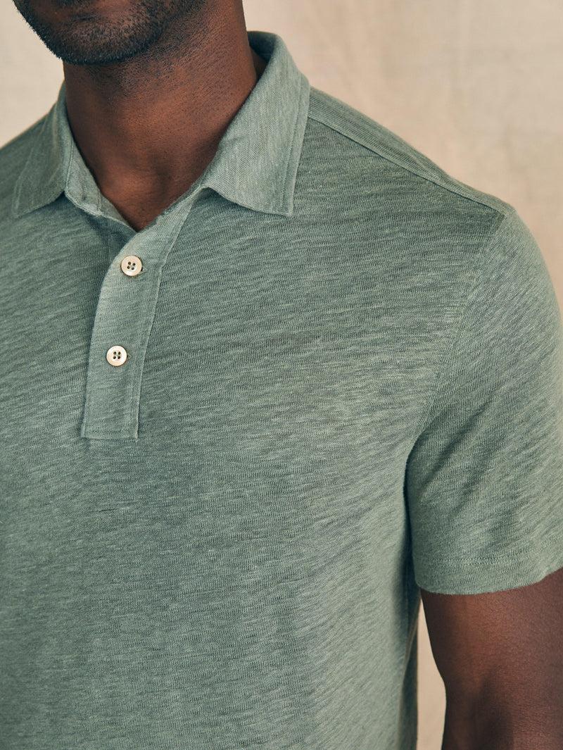 Short-Sleeve Linen Polo - Desert Olive Product Image