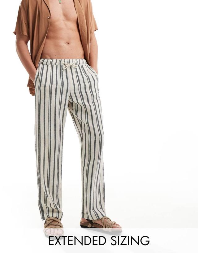 ASOS DESIGN relaxed beach pants in heavy weight textured navy and white stripe Product Image