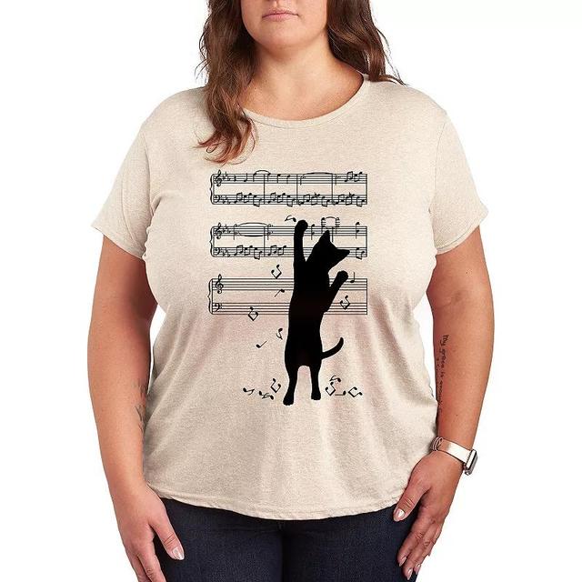 Plus Cat Playing Music Graphic Tee, Womens Product Image