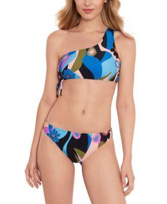 Salt Cove Womens Blooming Wave One Shoulder Bikini Top Hipster Bottoms Created For Macys Product Image