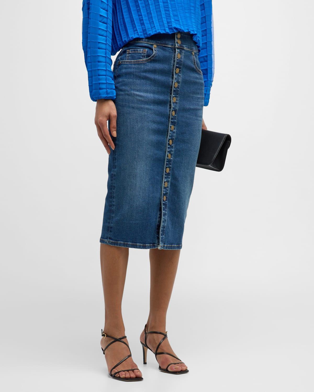 Womens Karter Denim High-Waisted Midi-Skirt product image