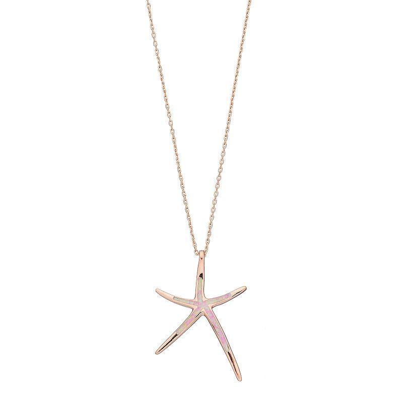 14k Rose Gold Over Silver Lab-Created Pink Opal Starfish Pendant, Womens Gold Tone Product Image