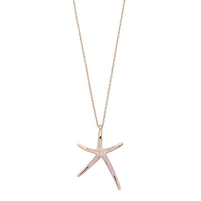 14k Rose Gold Over Silver Lab-Created Pink Opal Starfish Pendant, Womens Product Image