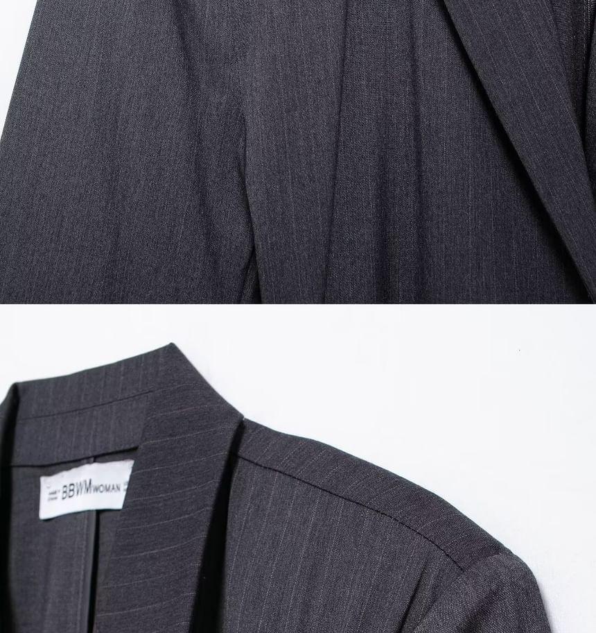 Notch Lapel Pinstriped Single Breasted Blazer / V-Neck Button Vest / Mid Waist Wide Leg Suit Pants Product Image