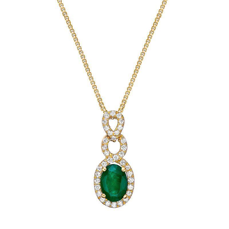 Gemminded 10k Gold Tone Emerald & 1/5 Carat T.W. Diamond Pendant Necklace, Womens Product Image