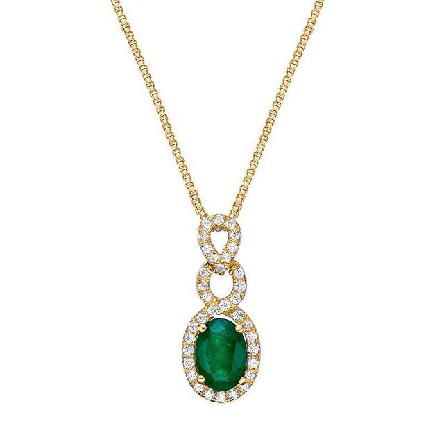 Gemminded 10k Gold Tone Emerald & 1/5 Carat T.W. Diamond Pendant Necklace, Womens Green Product Image