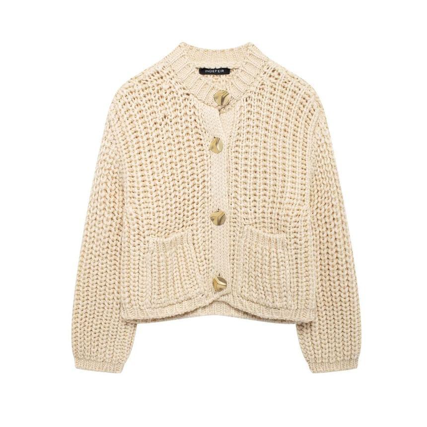 Plain Pocket Detail Chunky Knit Cardigan Product Image