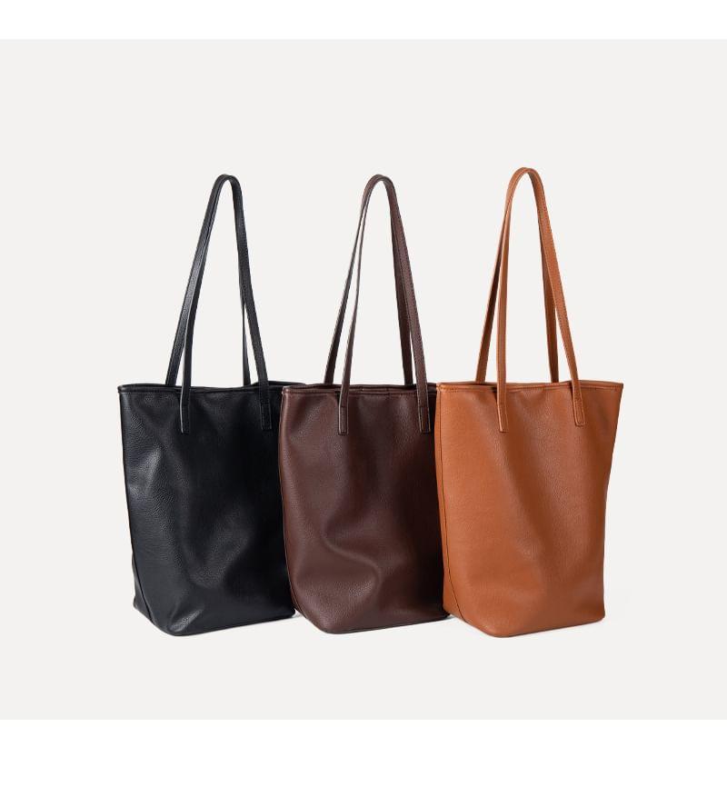 Plain Faux Leather Tote Bag Product Image