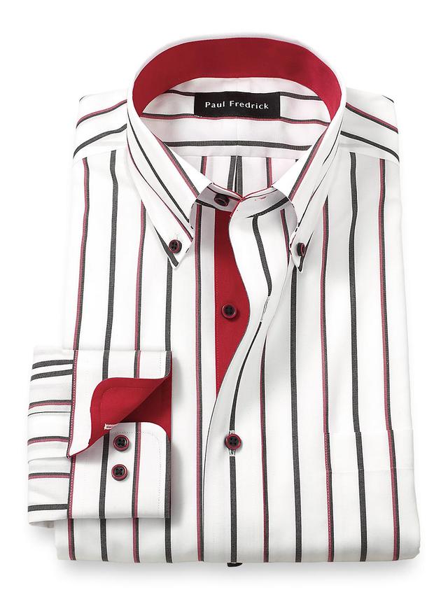 Non-Iron Cotton Stripe Dress Shirt With Contrast Trim - Black/red Product Image