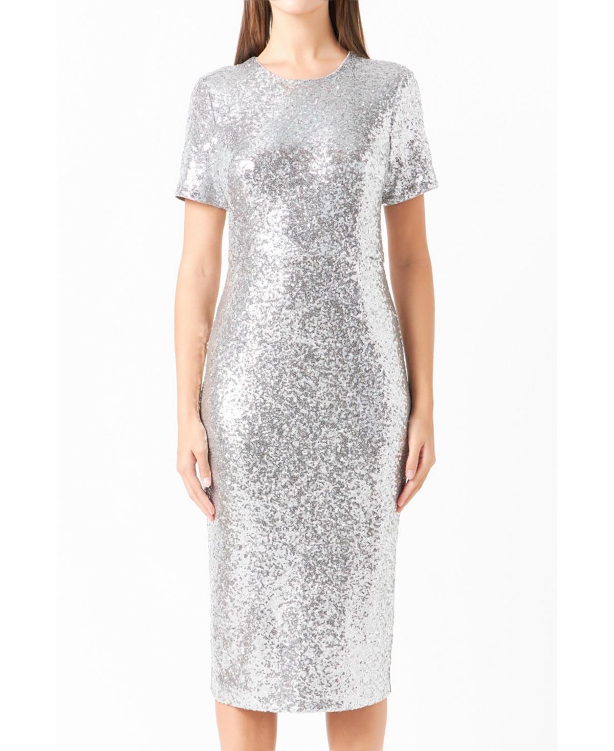 Womens Sequins Short Sleeve Midi Dress Product Image