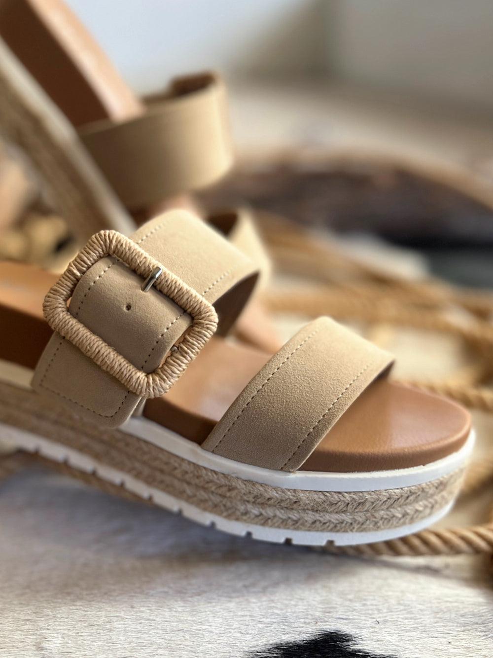 Suede Sand Raffia Platform Sandals* Product Image