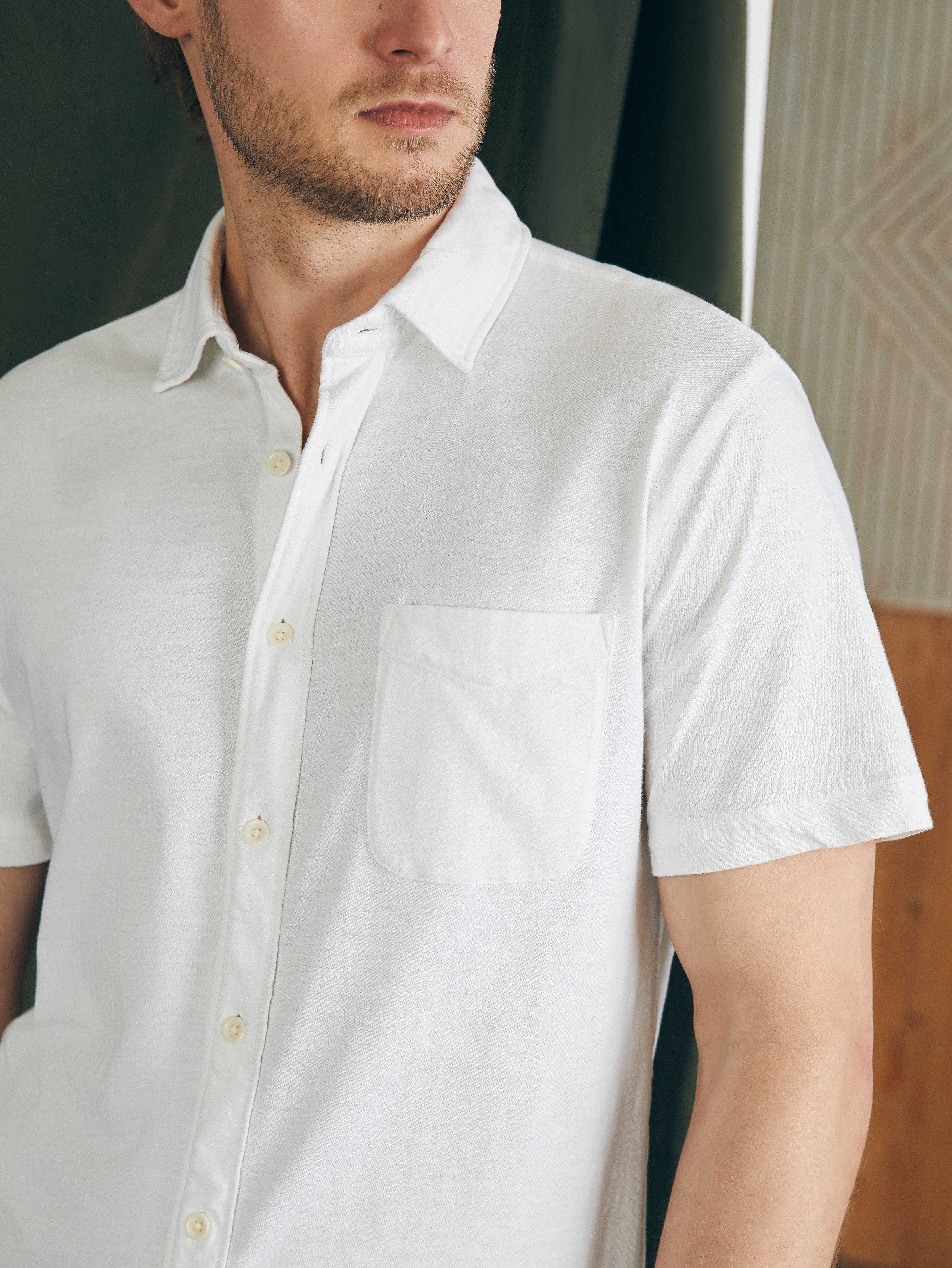 Short-Sleeve Sunwashed Knit Shirt (Single Pocket) - White Male Product Image