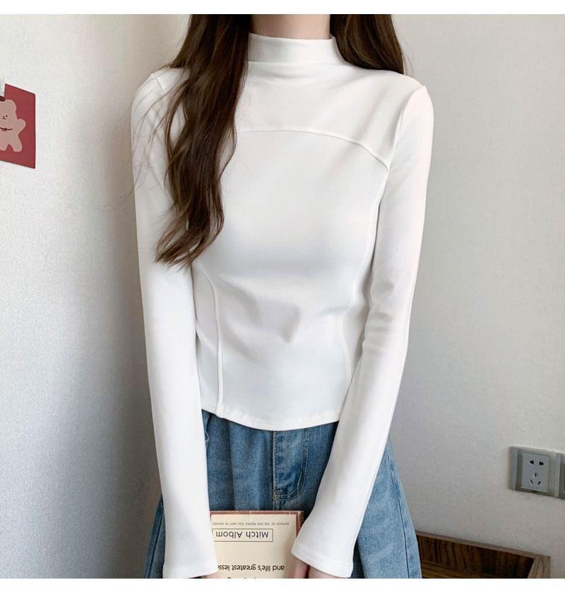 Long-Sleeve Mock Neck Plain Top Product Image