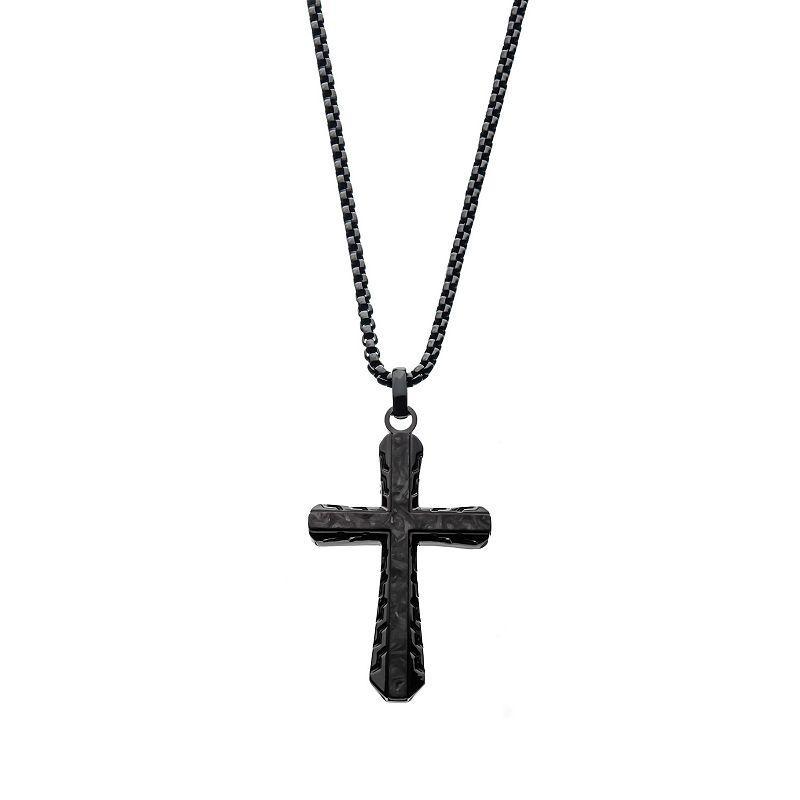 Mens Fine Silver Stainless Steel Black Carbon Epulchre Cross Pendant Necklace Product Image