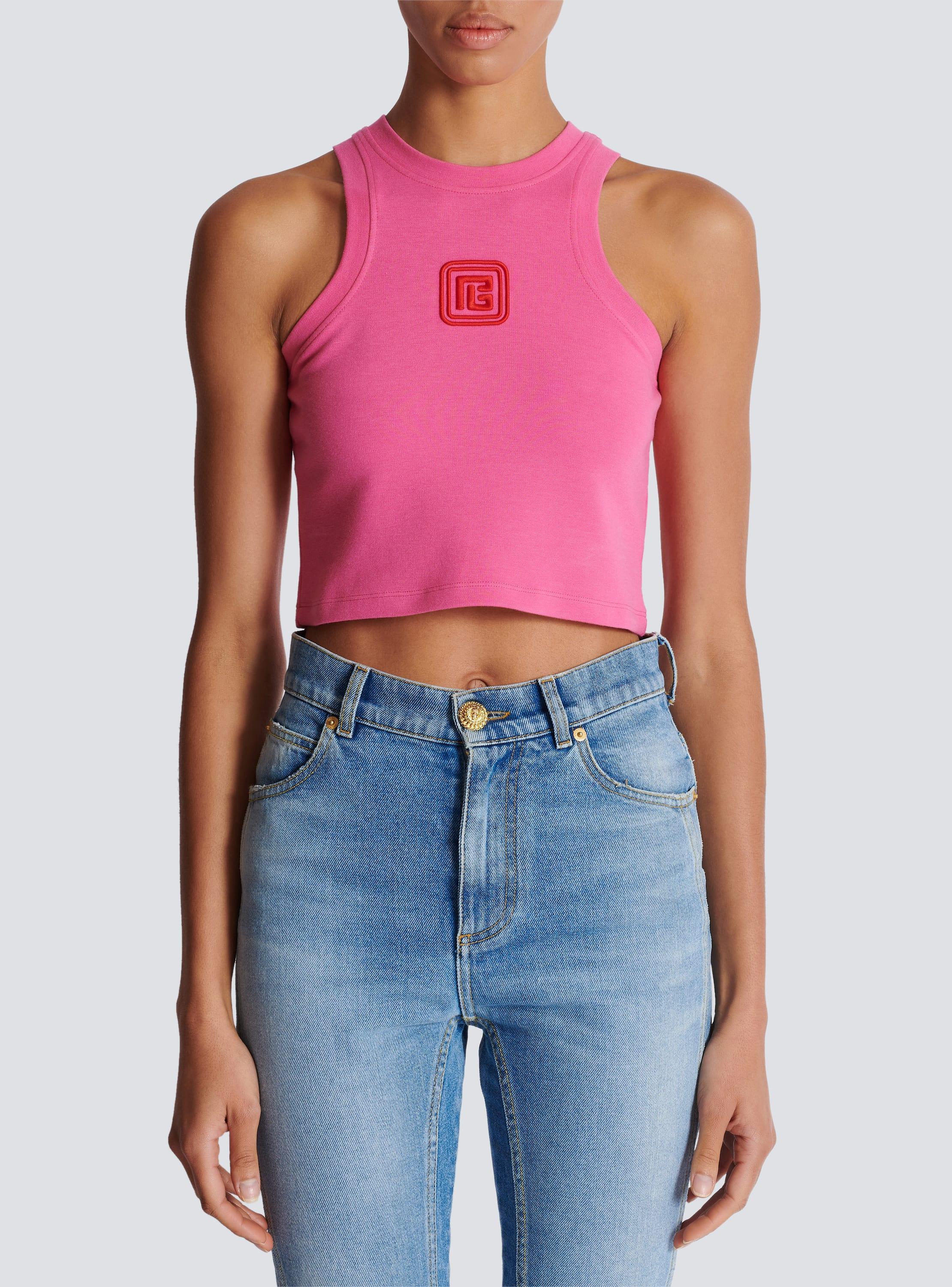 Cropped tank top with retro PB embroidery Product Image