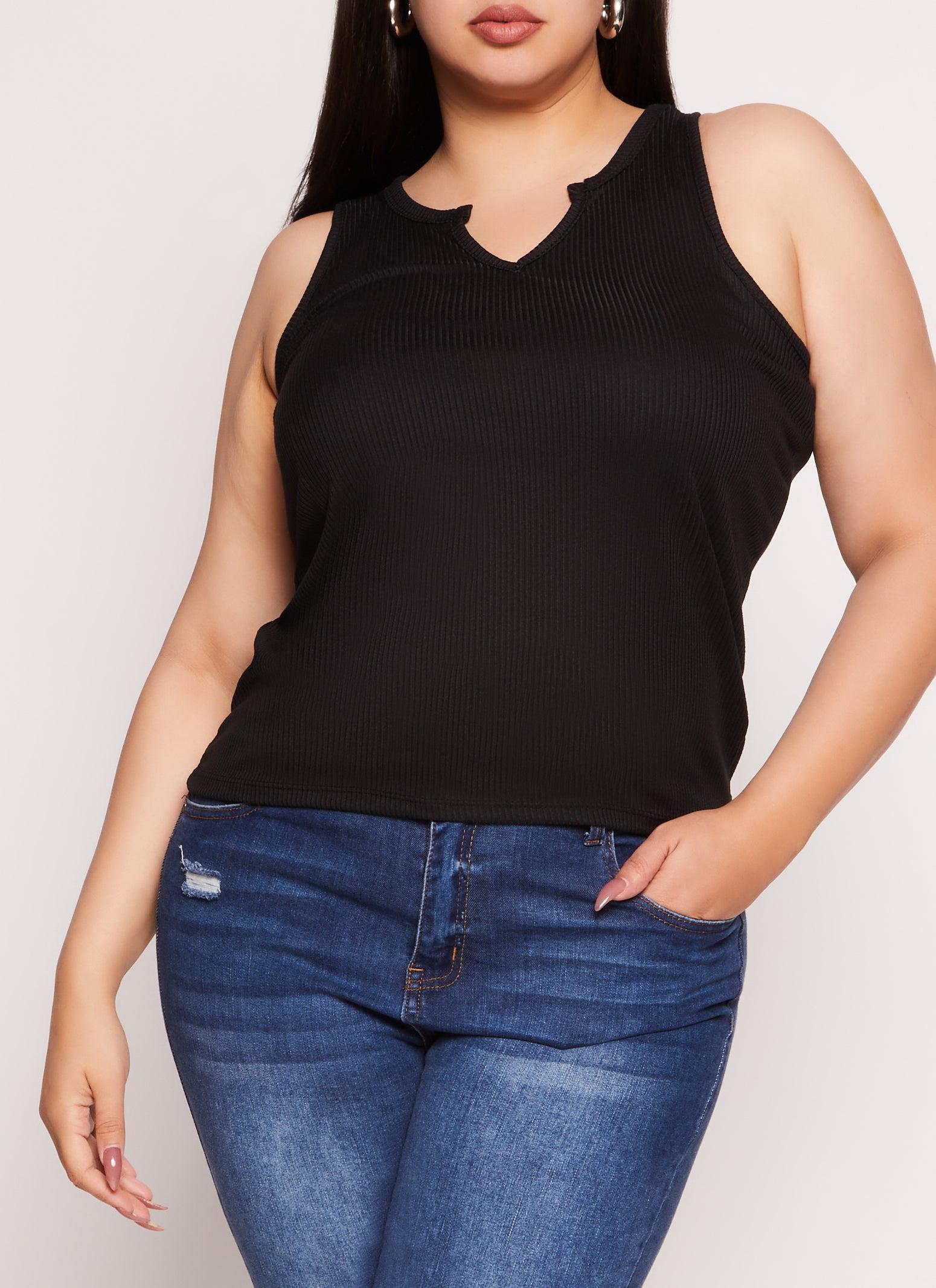 Womens Plus Size Rib Knit Notch Neck Tank Top product image