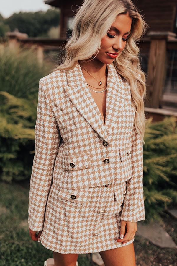 Call Me Chic Houndstooth Blazer In Camel Product Image