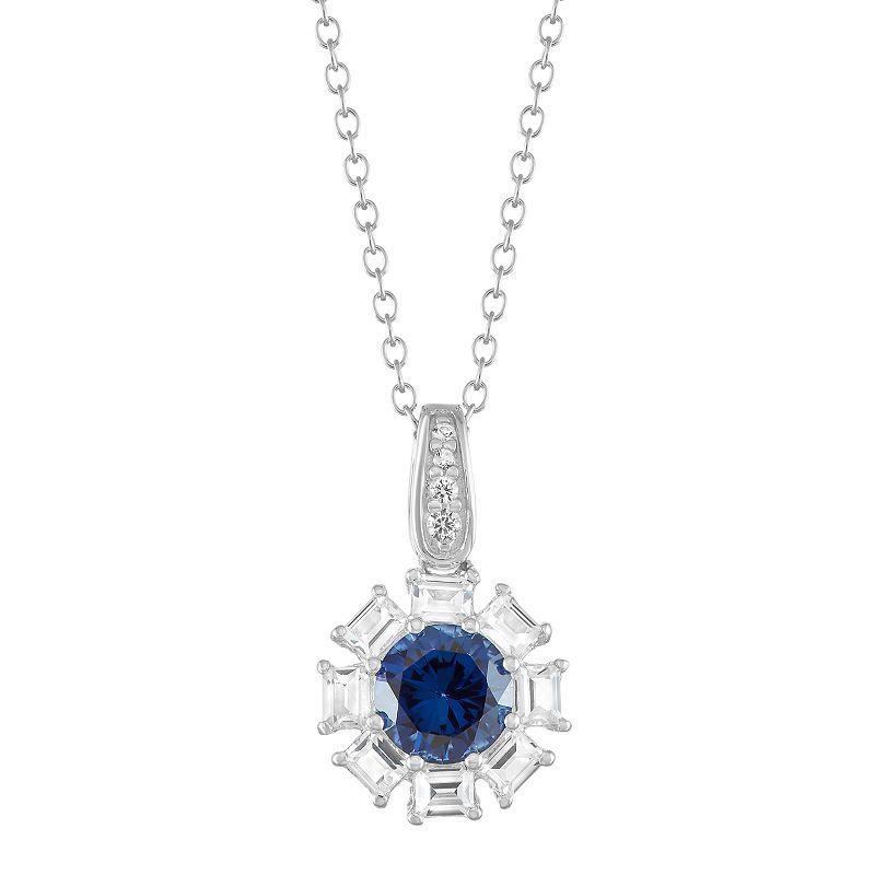 Sterling Silver Lab-Created Sapphire Pendant Necklace, Womens Product Image