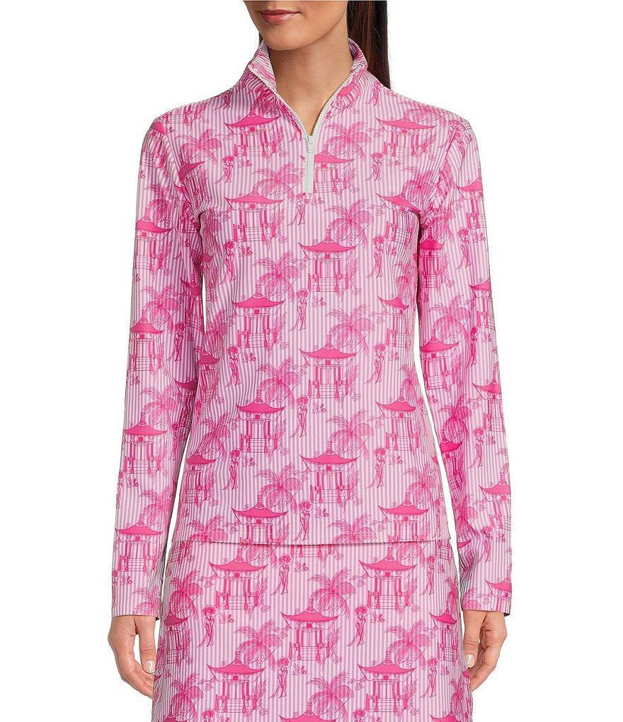 Jude Connally Pagoda Pinstripe Peony Print Jude Cloth Knit Quarter Zip Coordinating Pullover Top Product Image