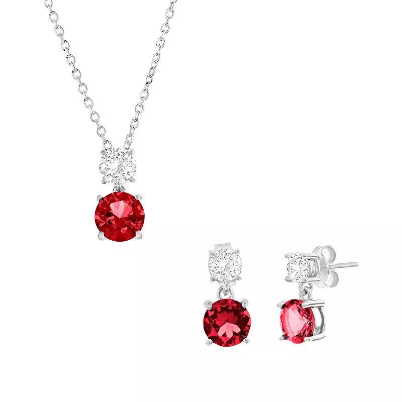 Sterling Silver Round Cz Dangle Earrings (Green, Blue, Or Red) Product Image