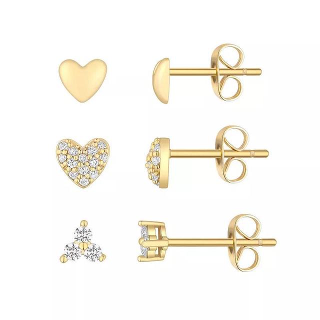 Taylor Grace 14k Gold Plated Cubic Zirconia Heart Stud Earring Trio Set, Womens, Gold Tone Product Image