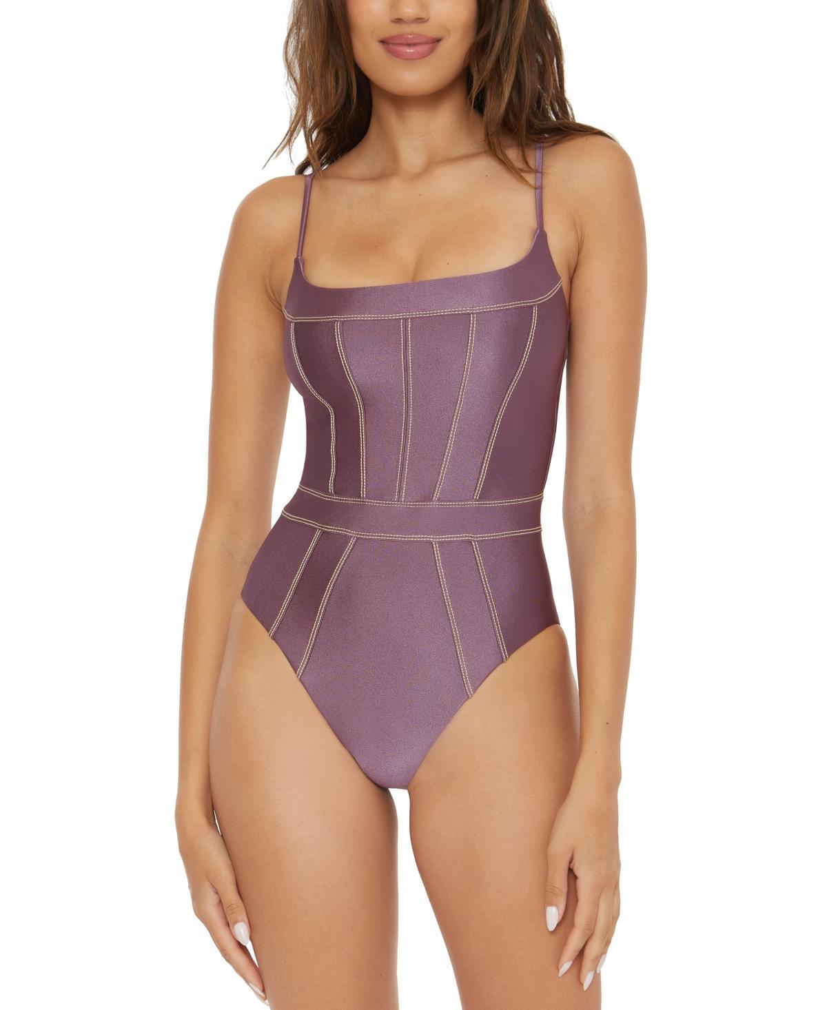 Becca Womens Stretch-Satin Seamed One-Piece Swimsuit Product Image