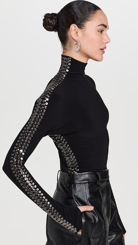 Norma Kamali Gunmetal Stud Slim Fit Long Sleeve Turtleneck Top | Shopbop Product Image